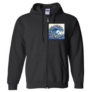 Blue Cats Wave For Kamala Funny Cat Lady Full Zip Hoodie