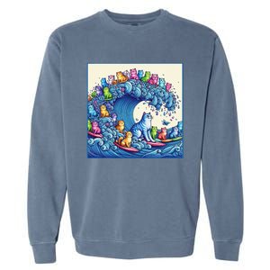 Blue Cats Wave For Kamala Funny Cat Lady Garment-Dyed Sweatshirt