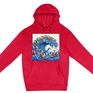 Blue Cats Wave For Kamala Funny Cat Lady Premium Pullover Hoodie