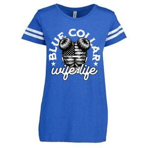 Blue Collar Wife Life Messy Hair Buns Usa Flag Enza Ladies Jersey Football T-Shirt