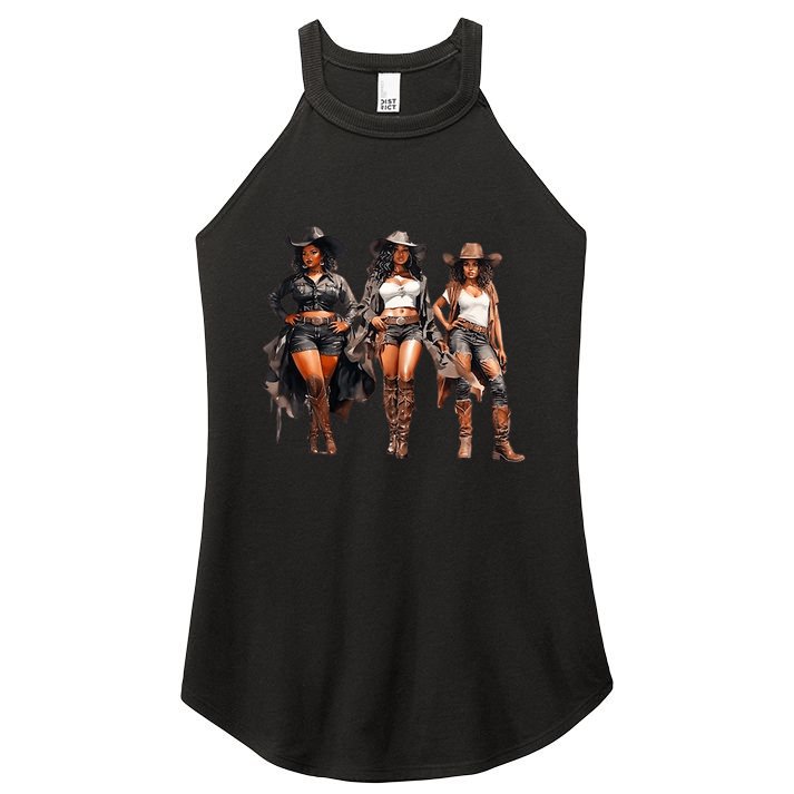 Black Cowgirl Western Rodeo Melanin Black History Texas Women's Perfect Tri Rocker Tank