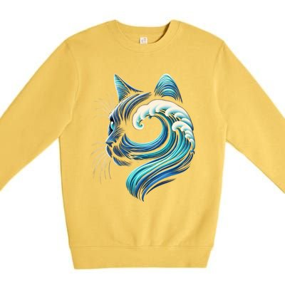 Blue Cats Wave For Kamala Funny Blue Wave Of Cat Ladies Cute Gift Premium Crewneck Sweatshirt