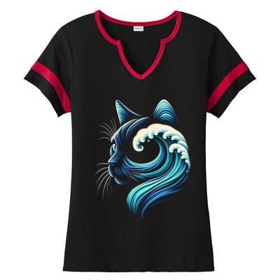 Blue Cats Wave For Kamala Funny Blue Wave Of Cat Ladies Cute Gift Ladies Halftime Notch Neck Tee