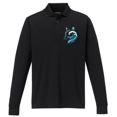 Blue Cats Wave For Kamala Funny Blue Wave Of Cat Ladies Cute Gift Performance Long Sleeve Polo