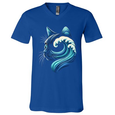 Blue Cats Wave For Kamala Funny Blue Wave Of Cat Ladies Cute Gift V-Neck T-Shirt