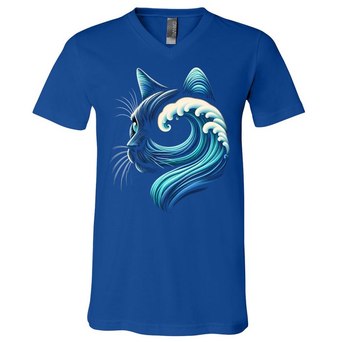 Blue Cats Wave For Kamala Funny Blue Wave Of Cat Ladies Cute Gift V-Neck T-Shirt