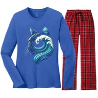 Blue Cats Wave For Kamala Funny Blue Wave Of Cat Ladies Cute Gift Women's Long Sleeve Flannel Pajama Set 