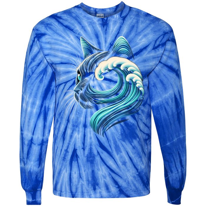 Blue Cats Wave For Kamala Funny Blue Wave Of Cat Ladies Cute Gift Tie-Dye Long Sleeve Shirt