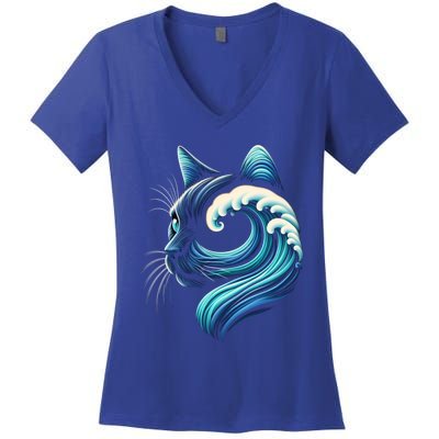 Blue Cats Wave For Kamala Funny Blue Wave Of Cat Ladies Cute Gift Women's V-Neck T-Shirt