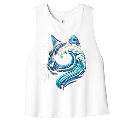 Blue Cats Wave For Kamala Funny Blue Wave Of Cat Ladies Cute Gift Women's Racerback Cropped Tank