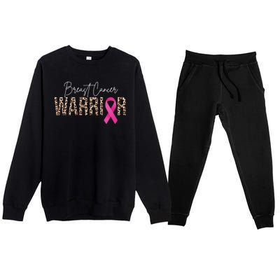 Breast Cancer Warrior Pink Ribbon Cheetah Premium Crewneck Sweatsuit Set