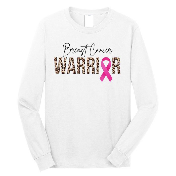 Breast Cancer Warrior Pink Ribbon Cheetah Long Sleeve Shirt