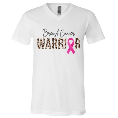Breast Cancer Warrior Pink Ribbon Cheetah V-Neck T-Shirt