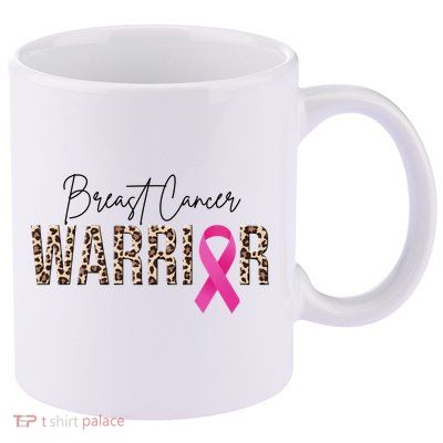 Breast Cancer Warrior Pink Ribbon Cheetah 11oz C Handle Ceramic Mug