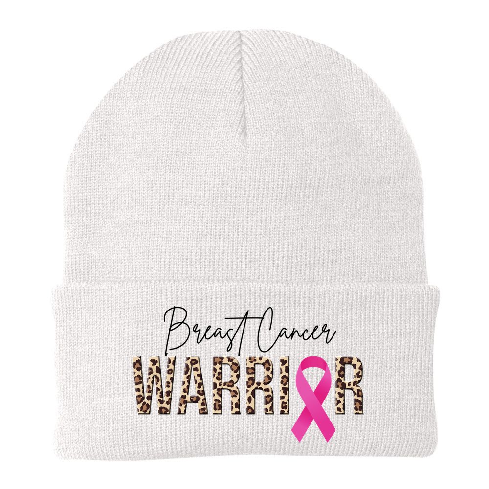 Breast Cancer Warrior Pink Ribbon Cheetah Beanie