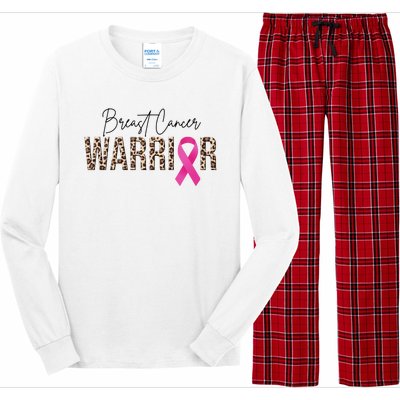 Breast Cancer Warrior Pink Ribbon Cheetah Long Sleeve Pajama Set