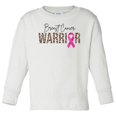 Breast Cancer Warrior Pink Ribbon Cheetah Toddler Long Sleeve Shirt