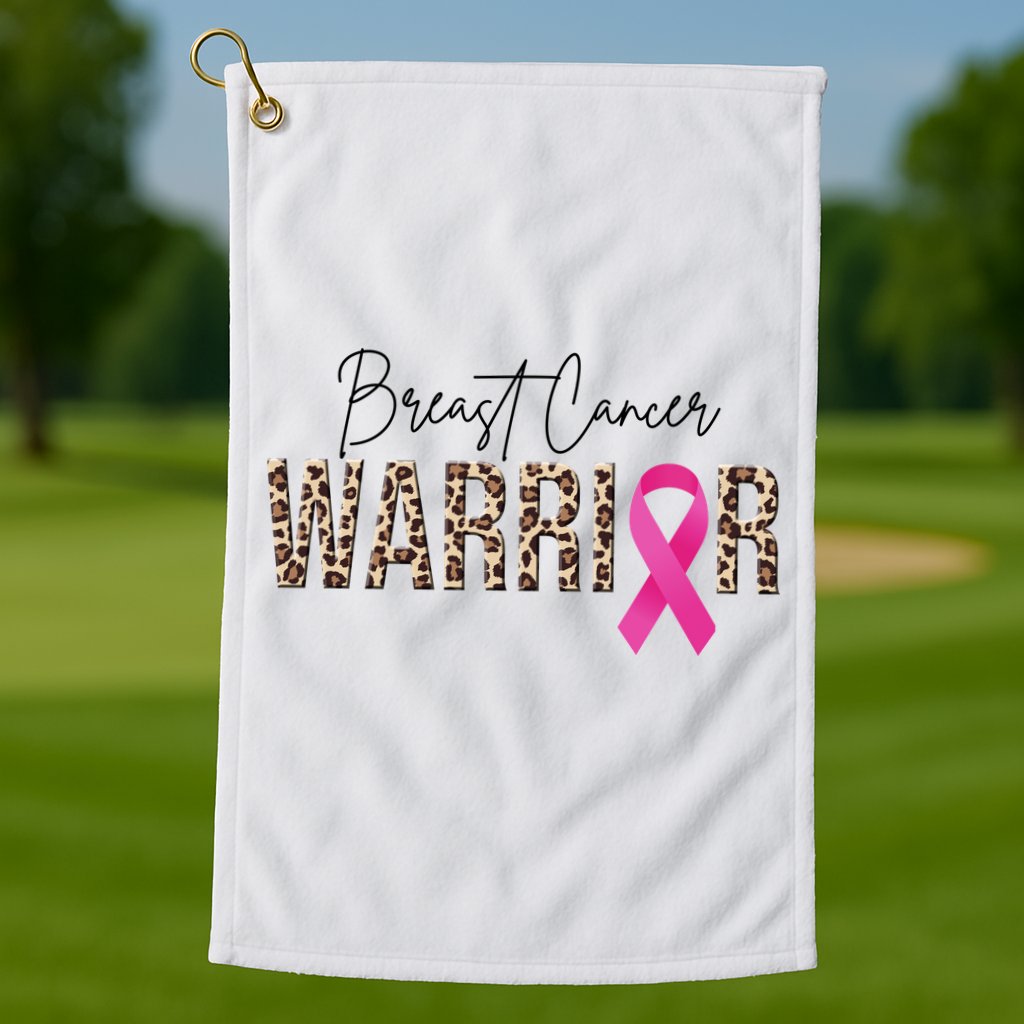 Breast Cancer Warrior Pink Ribbon Cheetah Golf Towel