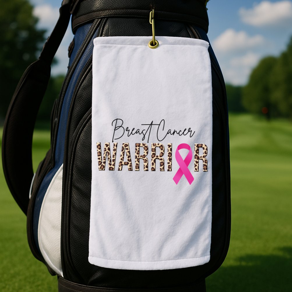 Breast Cancer Warrior Pink Ribbon Cheetah Golf Towel