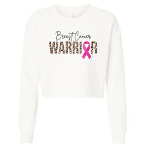 Breast Cancer Warrior Pink Ribbon Cheetah Cropped Pullover Crew