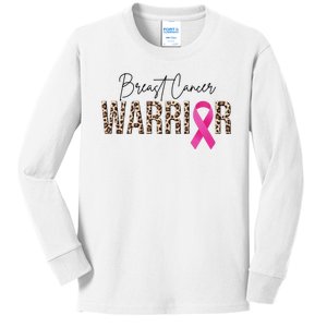 Breast Cancer Warrior Pink Ribbon Cheetah Kids Long Sleeve Shirt