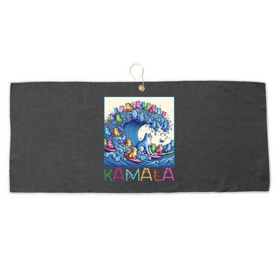 Blue Cats Wave For Kamala Funny Cat Lady Gift Large Microfiber Waffle Golf Towel