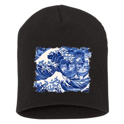 Blue Cats Wave For Kamala Funny Kamala Harris Cat Loversblue Cats Wave For Kamal Short Acrylic Beanie