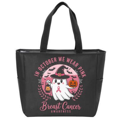 Breast Cancer Women Halloween In October We Wear Zip Tote Bag