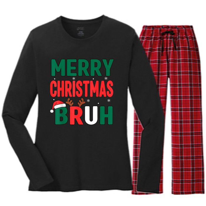 Bruh Christmas Xmas Funny Christmas Women's Long Sleeve Flannel Pajama Set 