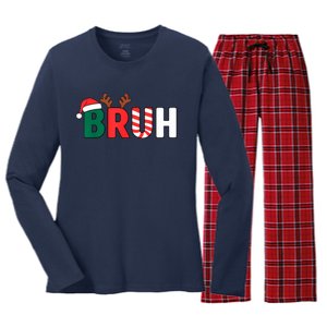 Bruh Christmas Xmas Funny Christmas Women's Long Sleeve Flannel Pajama Set 