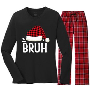 Bruh Christmas Xmas Funny Christmas Pajama Women's Long Sleeve Flannel Pajama Set 