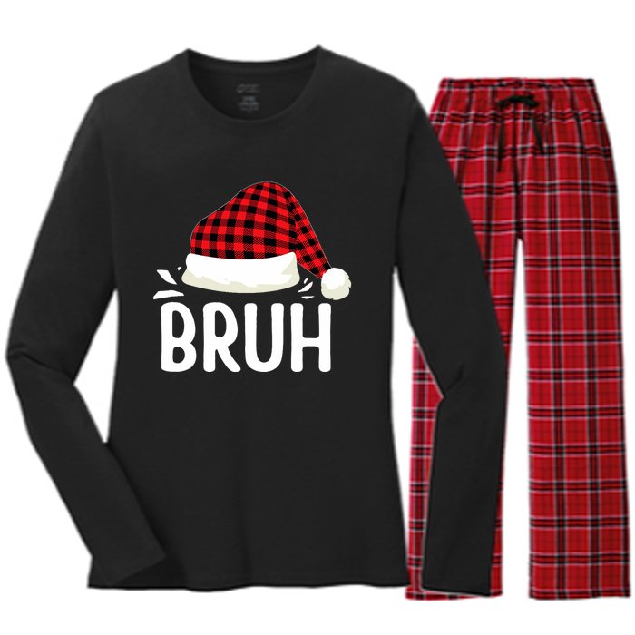 Bruh Christmas Xmas Funny Christmas Pajama Women's Long Sleeve Flannel Pajama Set 