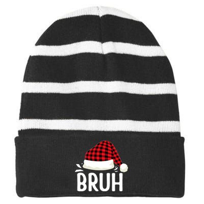 Bruh Christmas Xmas Funny Christmas Pajama Striped Beanie with Solid Band