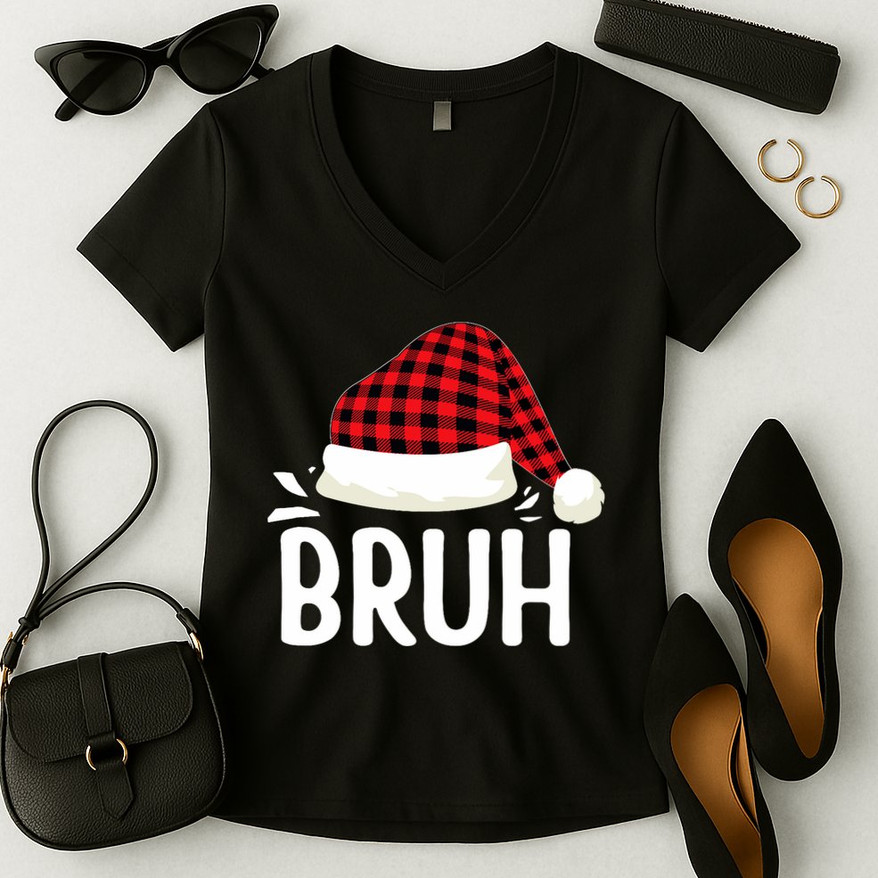 Bruh Christmas Xmas Funny Christmas Pajama Women's V-Neck T-Shirt