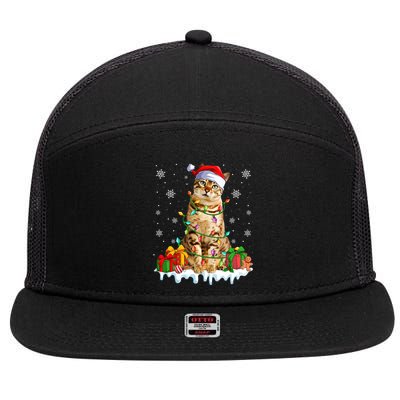 Bengal Cat Xmas Light Christmas Kitten Lover Cool Gift 7 Panel Mesh Trucker Snapback Hat