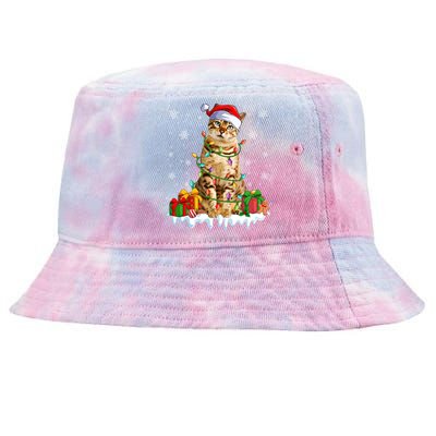 Bengal Cat Xmas Light Christmas Kitten Lover Cool Gift Tie-Dyed Bucket Hat