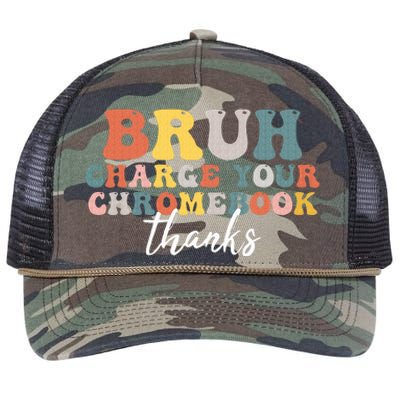 Bruh Charge Your Chromebook Thanks Funny Teachers Retro Rope Trucker Hat Cap