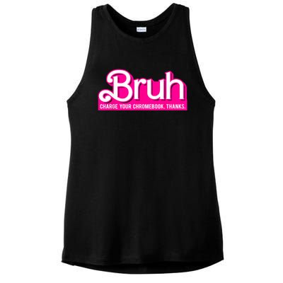 Bruh Charge Your Chromebook Thanks Pink Funny Teacher School Ladies PosiCharge Tri-Blend Wicking Tank