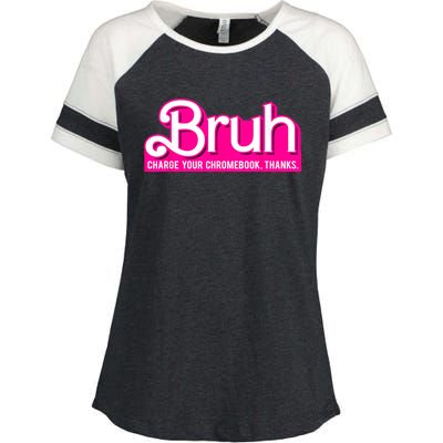 Bruh Charge Your Chromebook Thanks Pink Funny Teacher School Enza Ladies Jersey Colorblock Tee