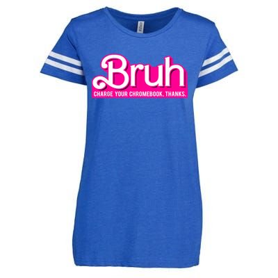 Bruh Charge Your Chromebook Thanks Pink Funny Teacher School Enza Ladies Jersey Football T-Shirt