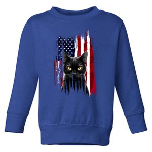 Black Cat Yellow Eyes Patriotic American Flag Kitten Lover Toddler Sweatshirt