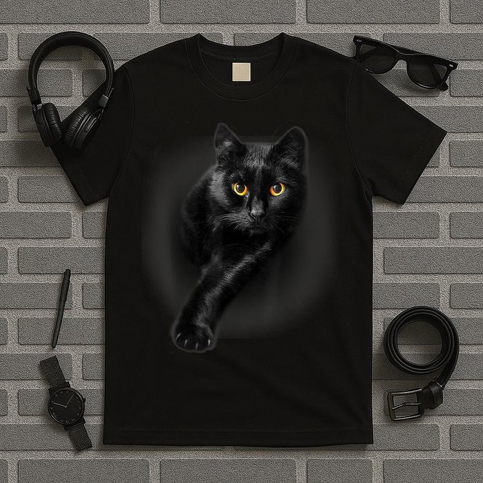 Black Cat Yellow Eyes TShirt Cats Tee Shirt T-Shirt