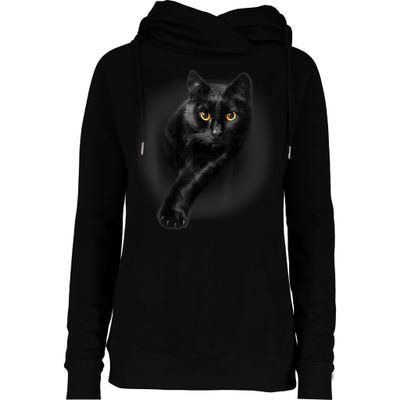 Black Cat Yellow Eyes TShirt Cats Tee Shirt Womens Funnel Neck Pullover Hood