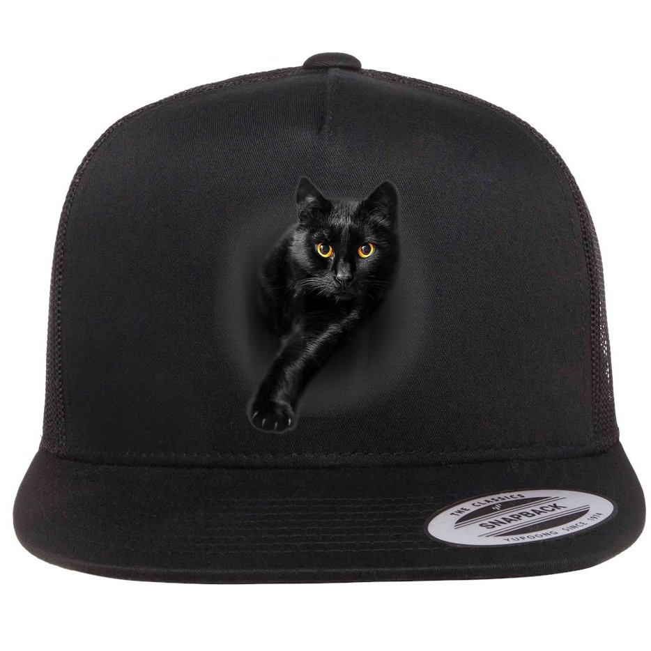 Black Cat Yellow Eyes TShirt Cats Tee Shirt Flat Bill Trucker Hat