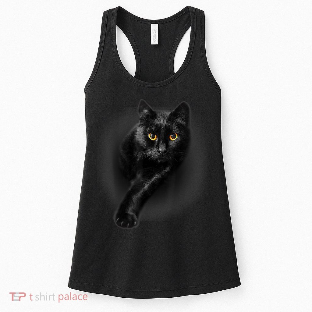 Black Cat Yellow Eyes TShirt Cats Tee Shirt Womens Tank Top