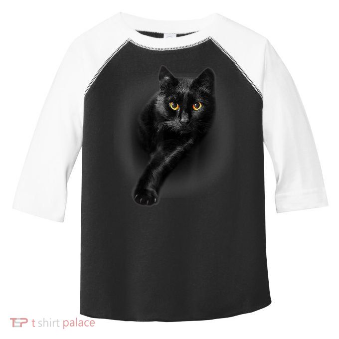 Black Cat Yellow Eyes TShirt Cats Tee Shirt Toddler Fine Jersey T-Shirt