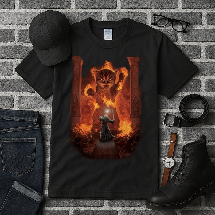 Balrog Cat You Shall Not Pass Wizard Monster Fight Tall T-Shirt
