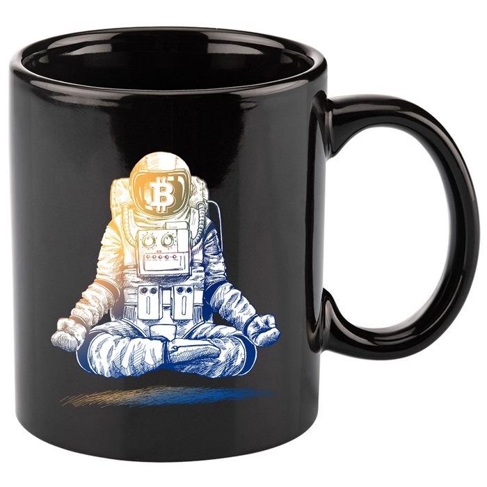 Bitcoin Cryptocurrency Yoga Astronaut 11oz C Handle Ceramic Mug