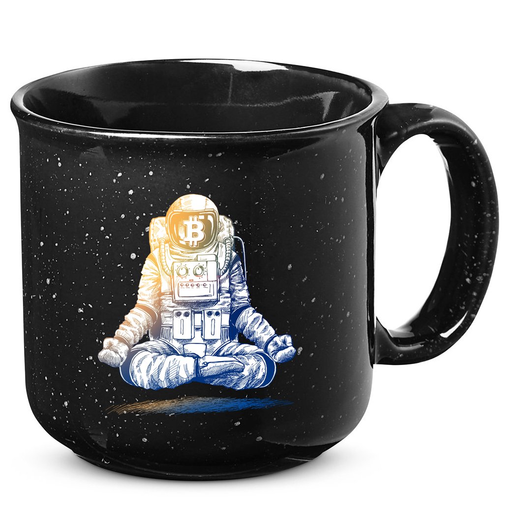 Bitcoin Cryptocurrency Yoga Astronaut 15oz Campfire Ceramic Mug