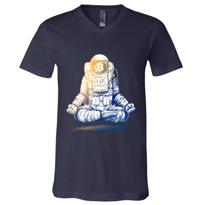 Bitcoin Cryptocurrency Yoga Astronaut V-Neck T-Shirt